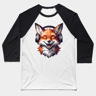 Funny Smiling musical fox wearing headphones Baseball T-Shirt